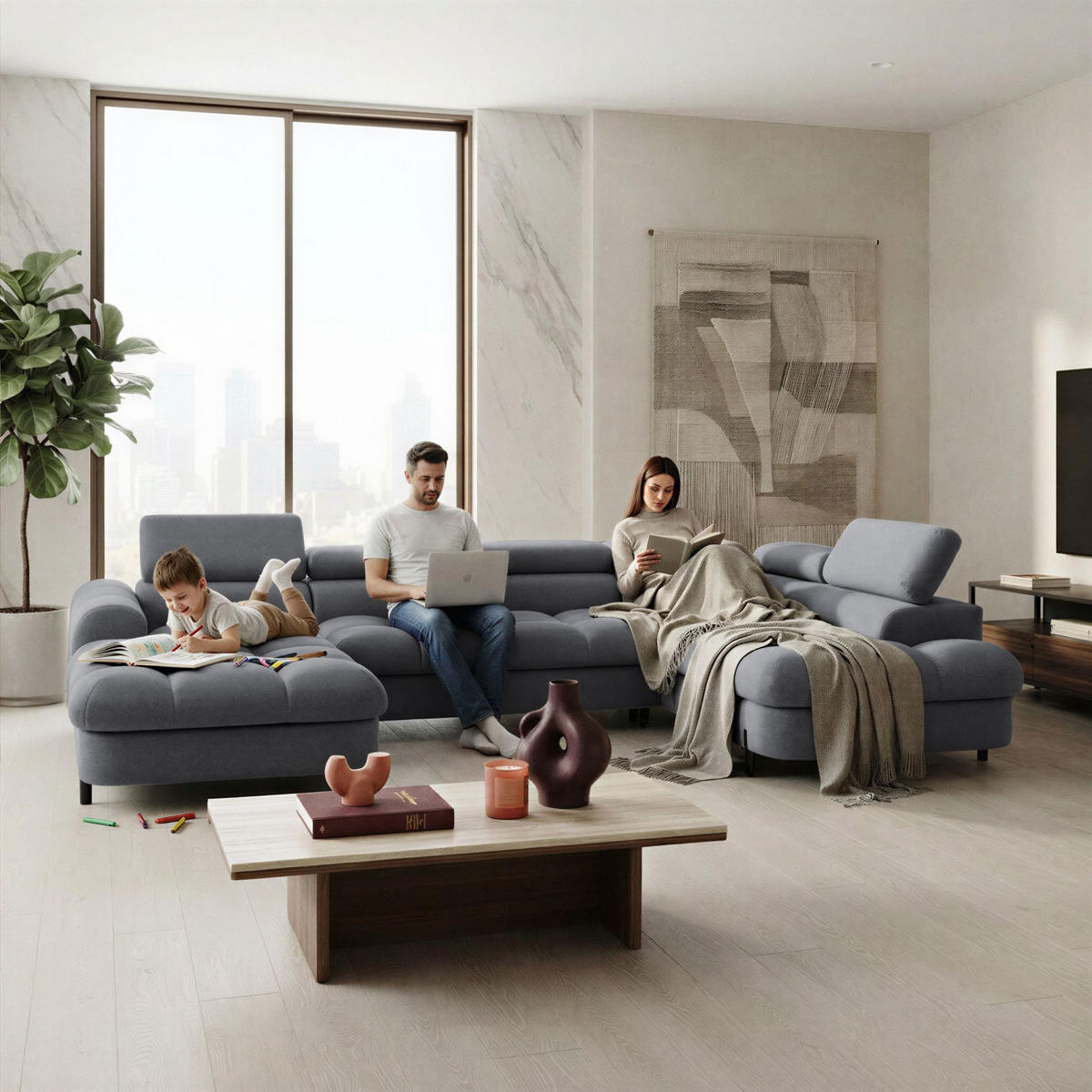 ECKSOFA U-Form BOWL U Rechts mit Schlaffunktion 125x265 Velours Dunkelgrau - Dunkelgrau/Schwarz, Holz/Textil (195/90/339cm) - Muffo