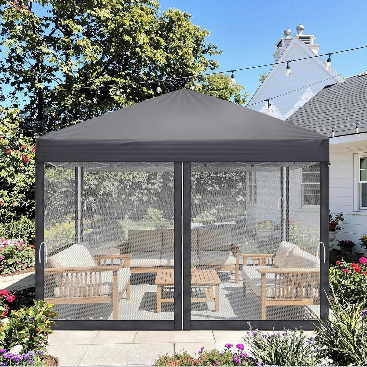 FALTPAVILLON 3x3 m mit Moskitonetzen Anthrazit - Anthrazit, Textil (300/245/300cm)