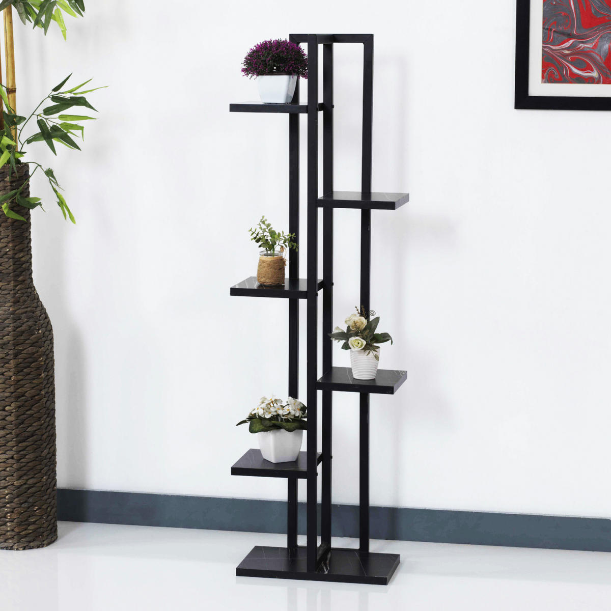 PFLANZENREGAL Tohmajärvi - Schwarz Hochglanz, Holzwerkstoff/Metall (34/120/21cm) - [en.casa]