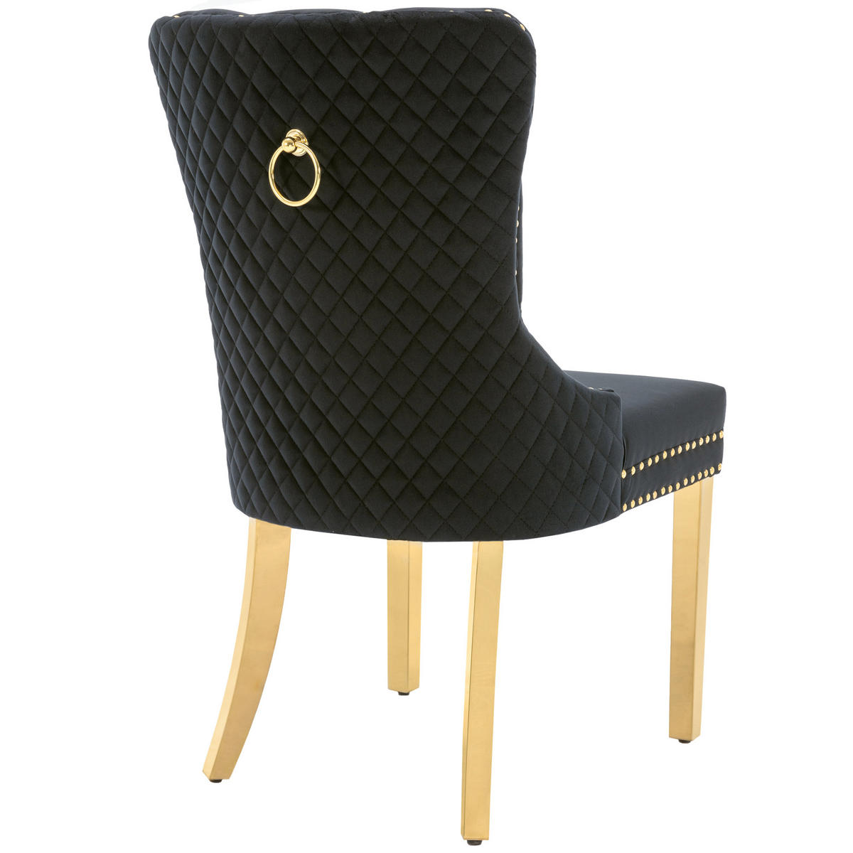 ESSZIMMERSTUHL 2-Tlg Samt Schwarz Gold, Nagelkopf, Gold Beine - Schwarz, Textil (50.5/95/45cm) - FLIEKS