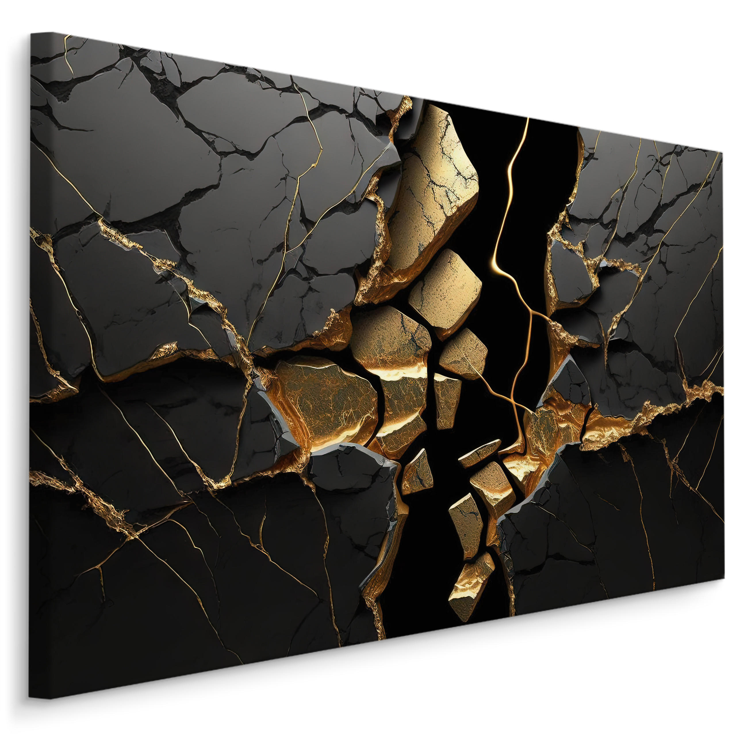 LEINWANDBILD Abstraktion Marmor Muster 3D 100x70 - Beige/Schwarz, Textil (100/70cm) - Muralo