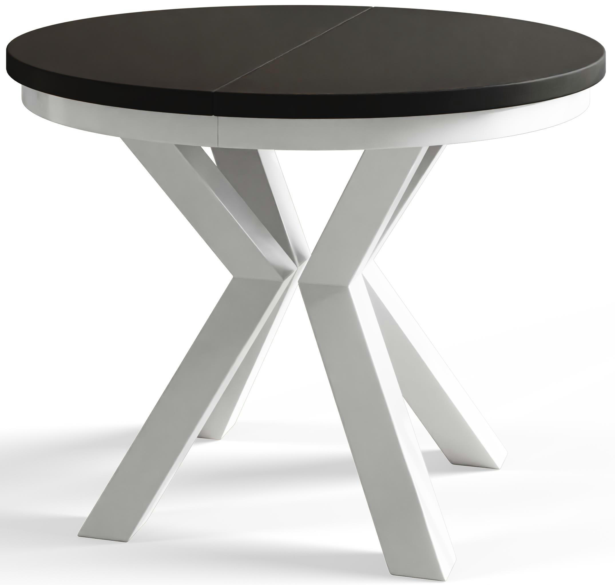 ESSZIMMERTISCH LOFT, ausziehbarer Tisch 100 cm/180 cm, Farbe: Schwarz, mit Metallbeinen in Farbe Weiß - Schwarz/Weiß, Holzwerkstoff (100/100/76cm) - Alpi-Möbel