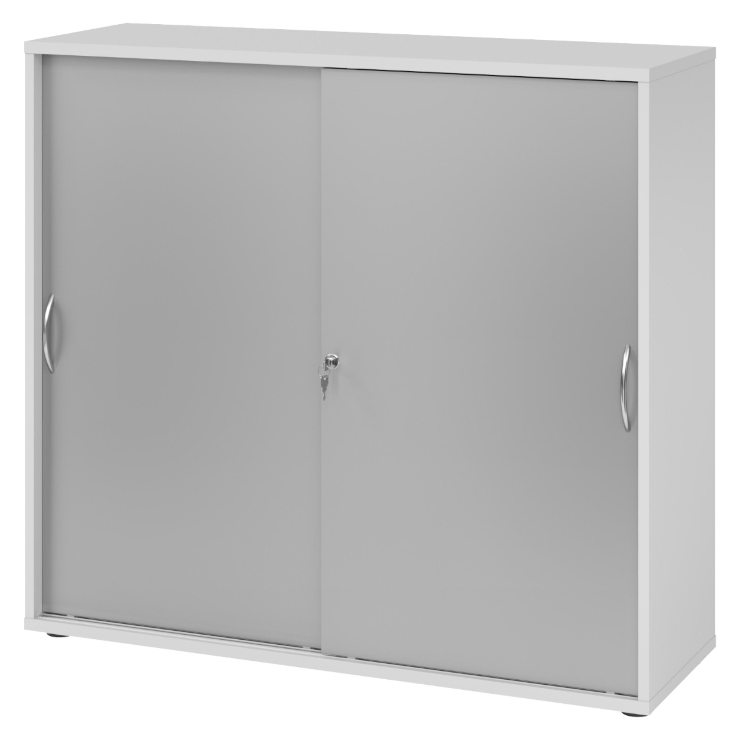 SCHIEBETÜRENSCHRANK - 3 Ordnerhöhen 40/120/110 cm in Grau/Silberfarben Bogengriff (Metall) - Silberfarben/Grau, Holzwerkstoff (120/110/40cm) - bümö
