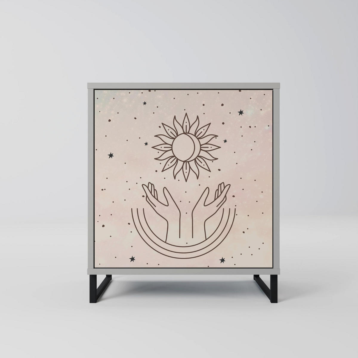 SIDEBOARD DELICATE BEAUTY, Grau, 57,5x42x72,5 cm, Schwarze Metallfüße - Multicolor/Schwarz, Holzwerkstoff/Metall (57.5/72.5/42cm) - SpaceRebels