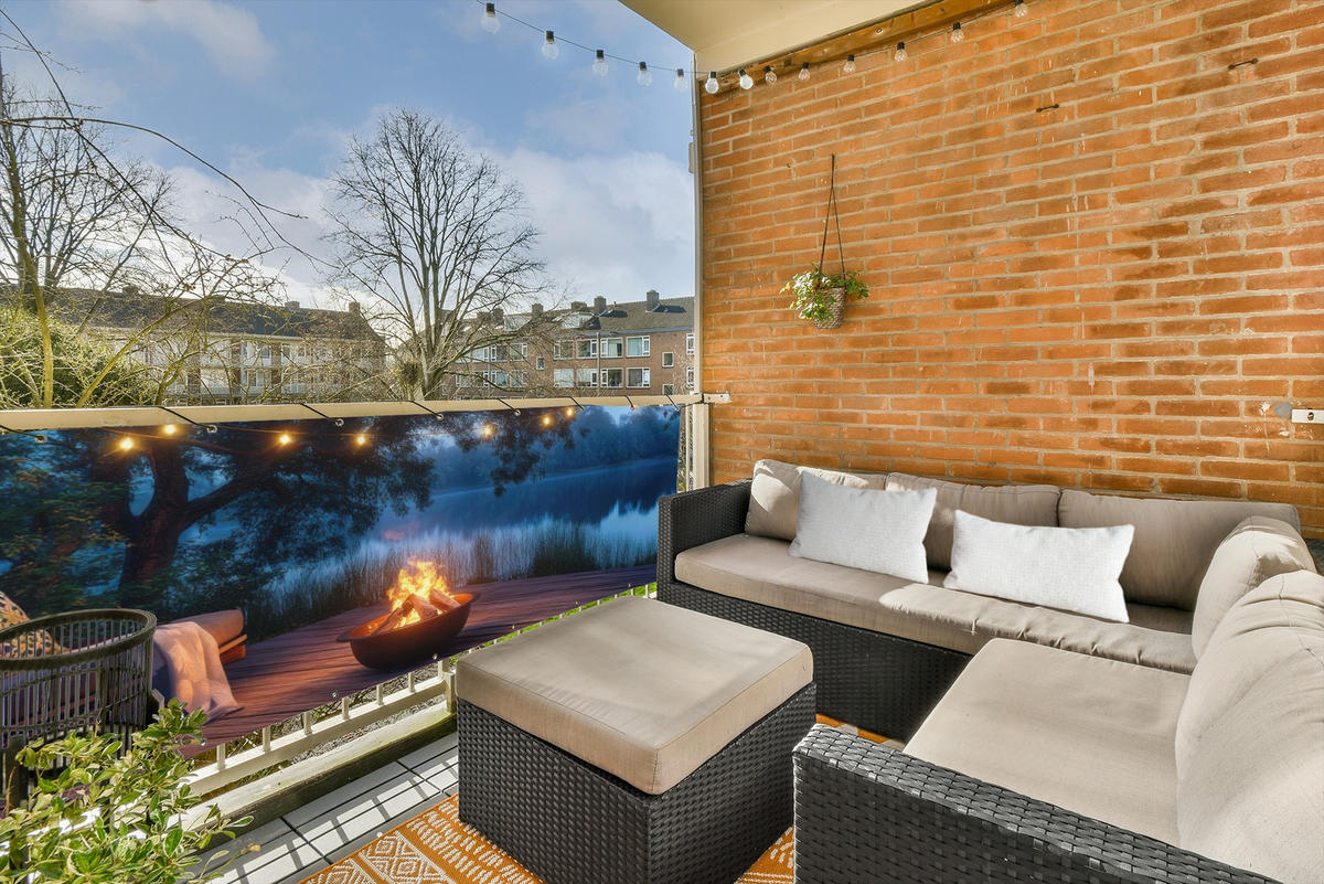 BALKON-SICHTSCHUTZ Lagerfeuer - See - Abendlicht - Dunkelblau, Kunststoff (300/90cm) - MuchoWow