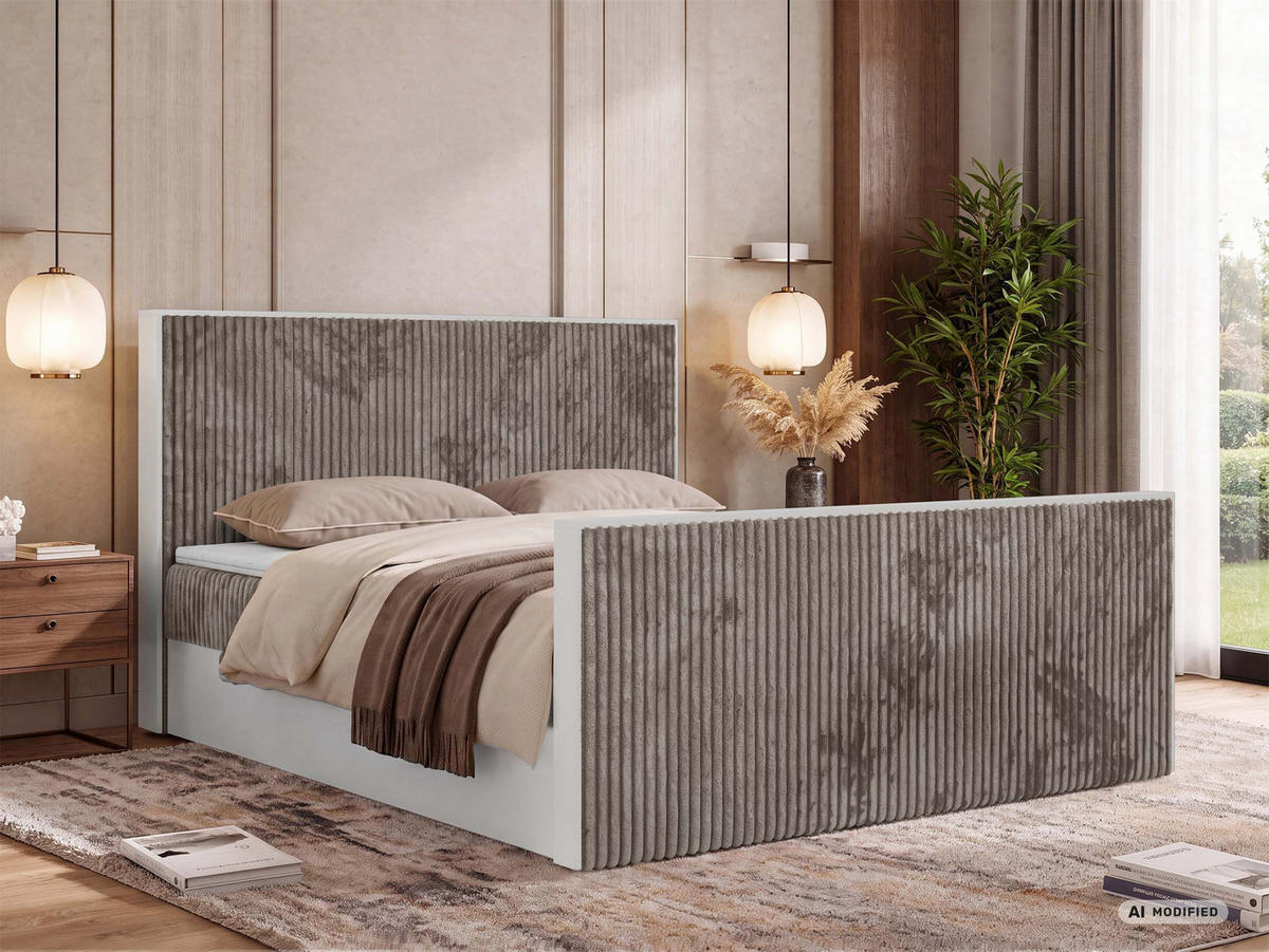 KONTINENTÁLNÍ POSTEL TRAVIT DUO 160/200 - Světle hnědá Manšestr - Topper Visco - H4 - černá/světle hnědá, textil/plast (160/200cm) - MKS