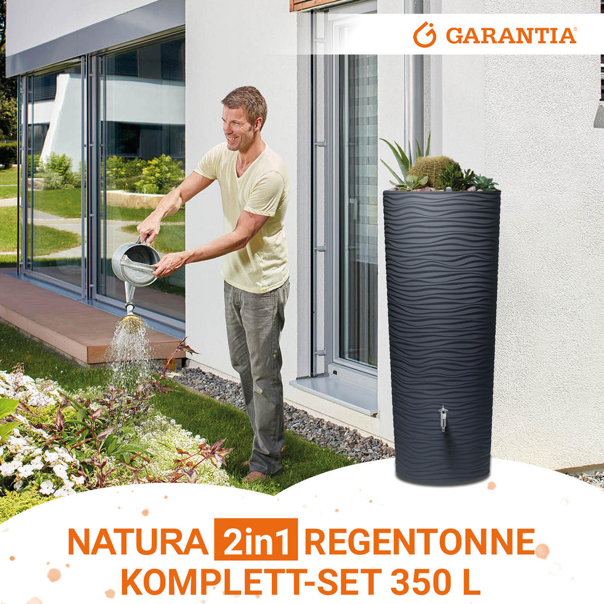 2IN1 Regentonnen Komplett-Set 350 L graphite grey - Grau, Kunststoff (62/150/62cm) - GARANTIA