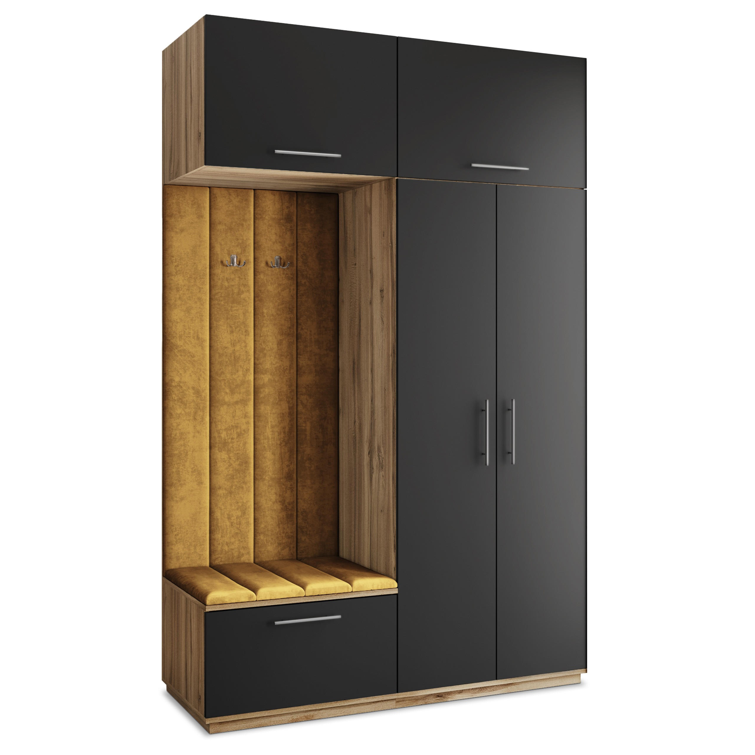 Masseno Garderobenschrank Eiche Wotan, Schwarz, Gelb 150x240x60 cm