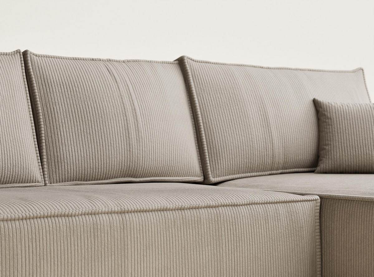 ECKSOFA MIT SCHLAFFUNKTION Maze Dunkelbeige Samtstoff - Beige/Schwarz, Holz/Holzwerkstoff (294/185cm) - Maison de Reve