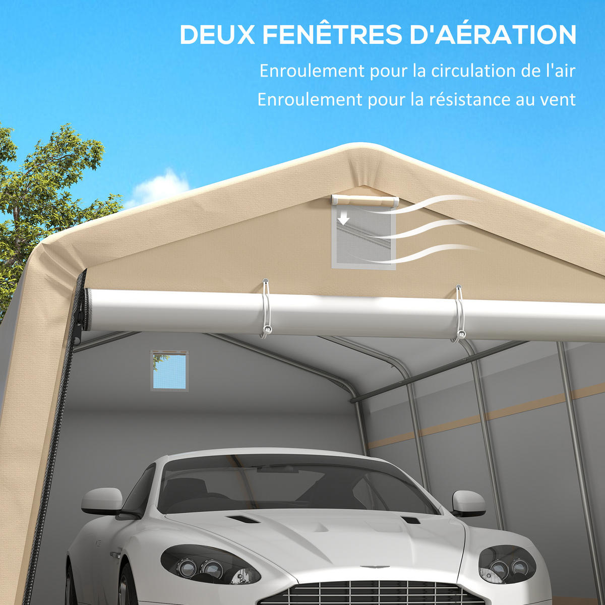 CARPORT DE-12646 620/330/240 cm 150 g/m² wasserdicht mit Rolltür Grau - Mokka, Kunststoff (330/240/618cm) - ComfortXL