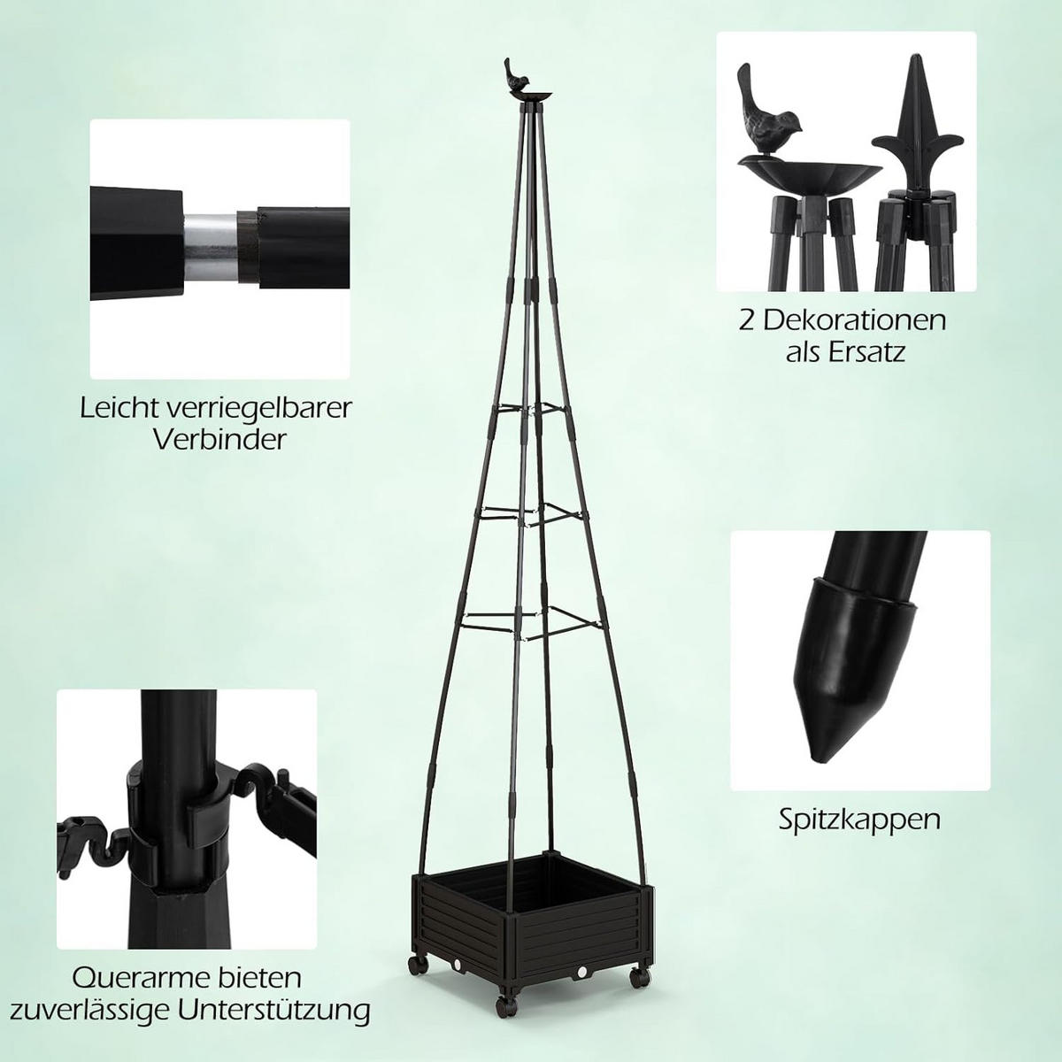 RANKHILFE Schwarz - Schwarz, Kunststoff (41/206/41cm) - COSTWAY