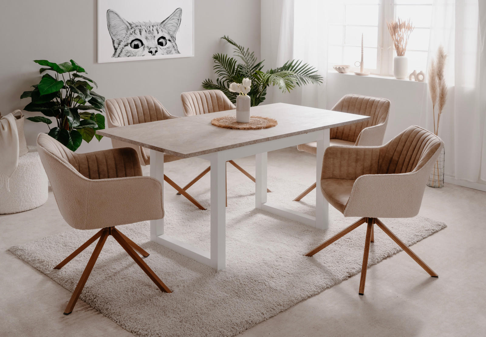 ESSTISCH weiß, Sandstein 120 - 160 cm, Küchentisch ausziehbar - Sandfarben/Weiß, Holzwerkstoff (80/120/75cm) - Furn.Design