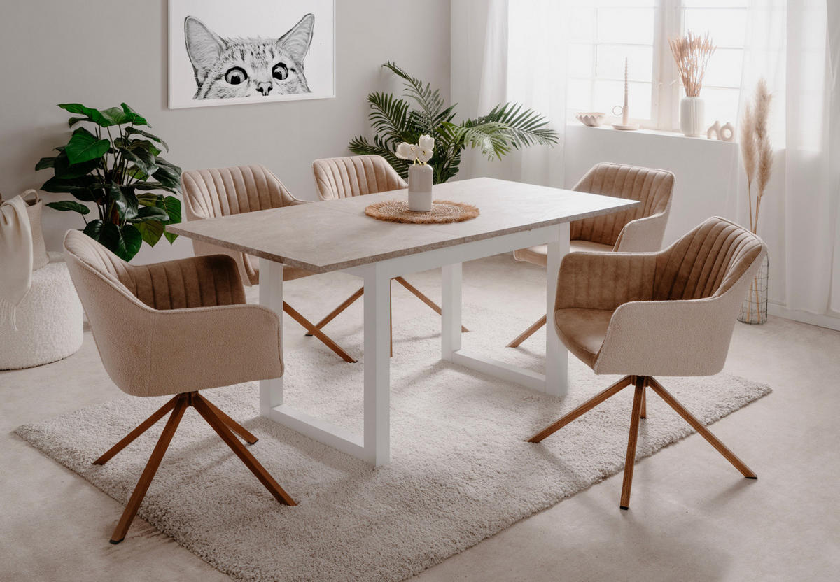ESSTISCH weiß, Sandstein 120 - 160 cm, Küchentisch ausziehbar - Sandfarben/Weiß, Holzwerkstoff (80/120/75cm) - Furn.Design