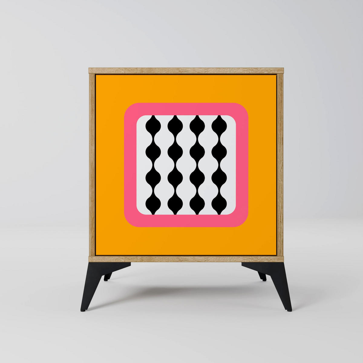 SIDEBOARD TEARS IN HEAVEN, Eichefarben, 57,5x42x72,5 cm, Schwarze Metallfüße - Eichefarben/Multicolor, Holzwerkstoff/Metall (57.5/72.5/42cm) - SpaceRebels