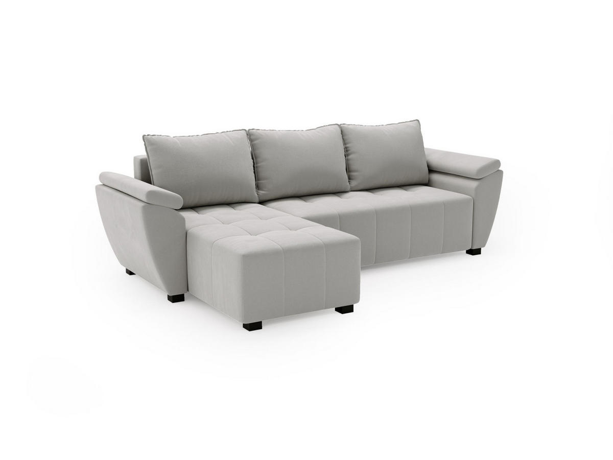 ECKSOFA ZEUS L Monolith 84 Links mit Schlaffunktion - Grau, Textil (251/140cm) - Bedante