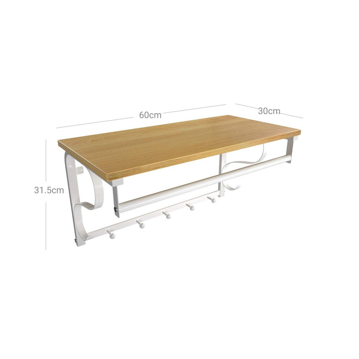 WANDGARDEROBE MIT HAKEN - Weiß, Holzwerkstoff (31.7/30/60cm) - Hansiro
