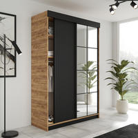 SCHIEBETÜRENSCHRANK LAMARO 167x205x59cm - Eiche Kraft Gold & Schwarz - Honigeiche/Schwarz, Holzwerkstoff (167/205/59cm) - Kier Furniture