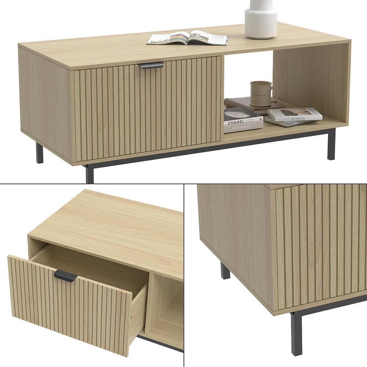 COUCHTISCH Lennox Eiche 110 x 50 cm - Eichefarben/Schwarz, Holzwerkstoff (50/110/45cm) - Vicco