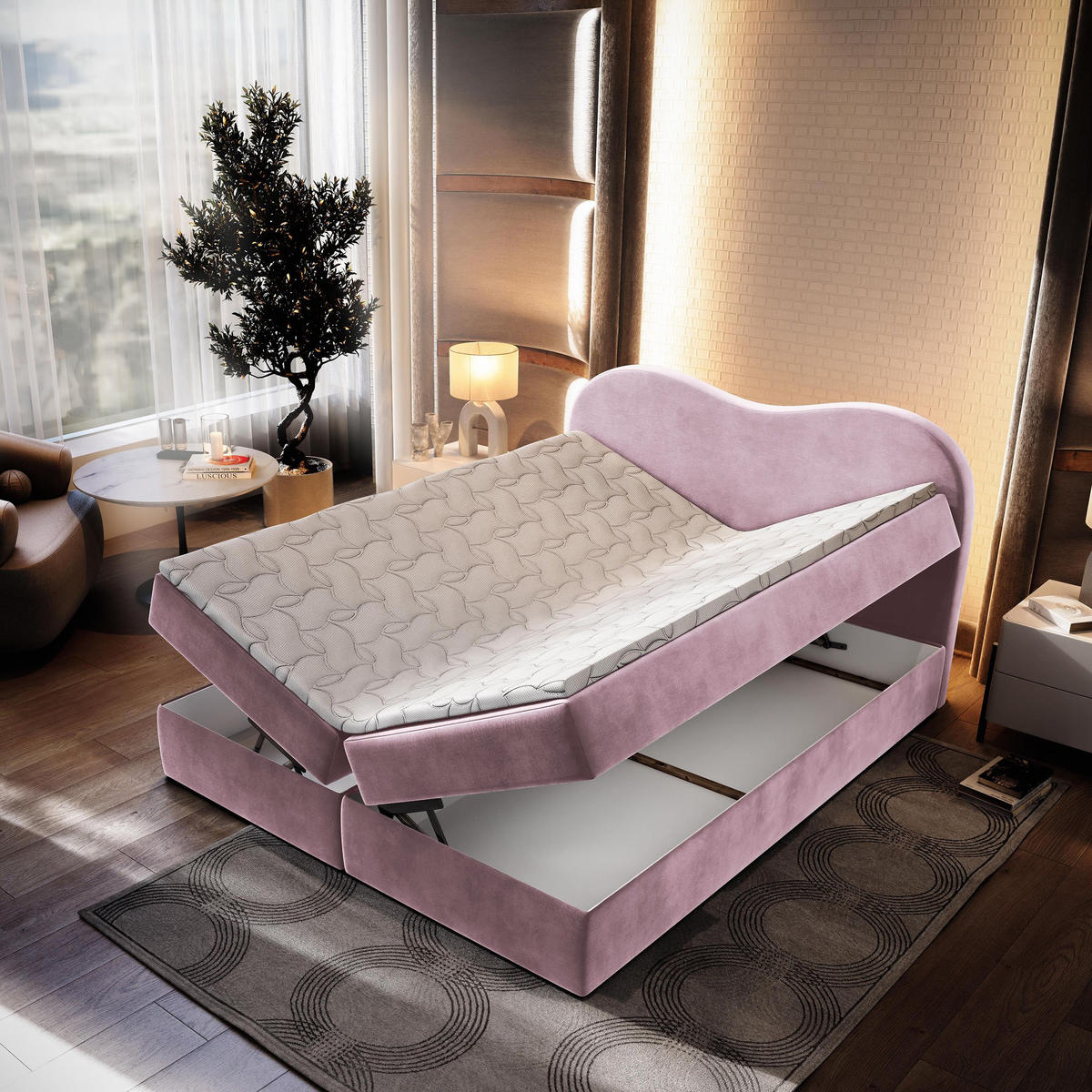 BOXBETT FLUVIA M 160x200 cm mit Matratze und Topper - Lila - Lila, Holz (160/200cm) - MASSENO