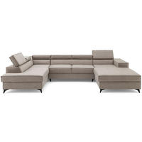 ECKSOFA PURE U Links mit Schlaffunktion 127x270 Velours Creme - Creme/Schwarz, Holz/Textil (340/204cm) - Muffo