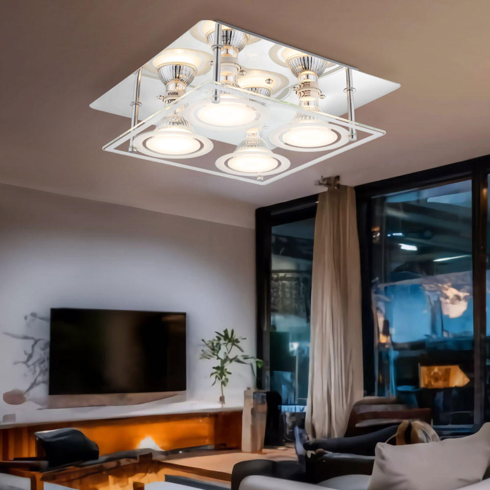 LED DECKENLEUCHTE Glas Silber 4 Flammig - Silberfarben, Glas (26/26/8.5cm) - Globo Lighting