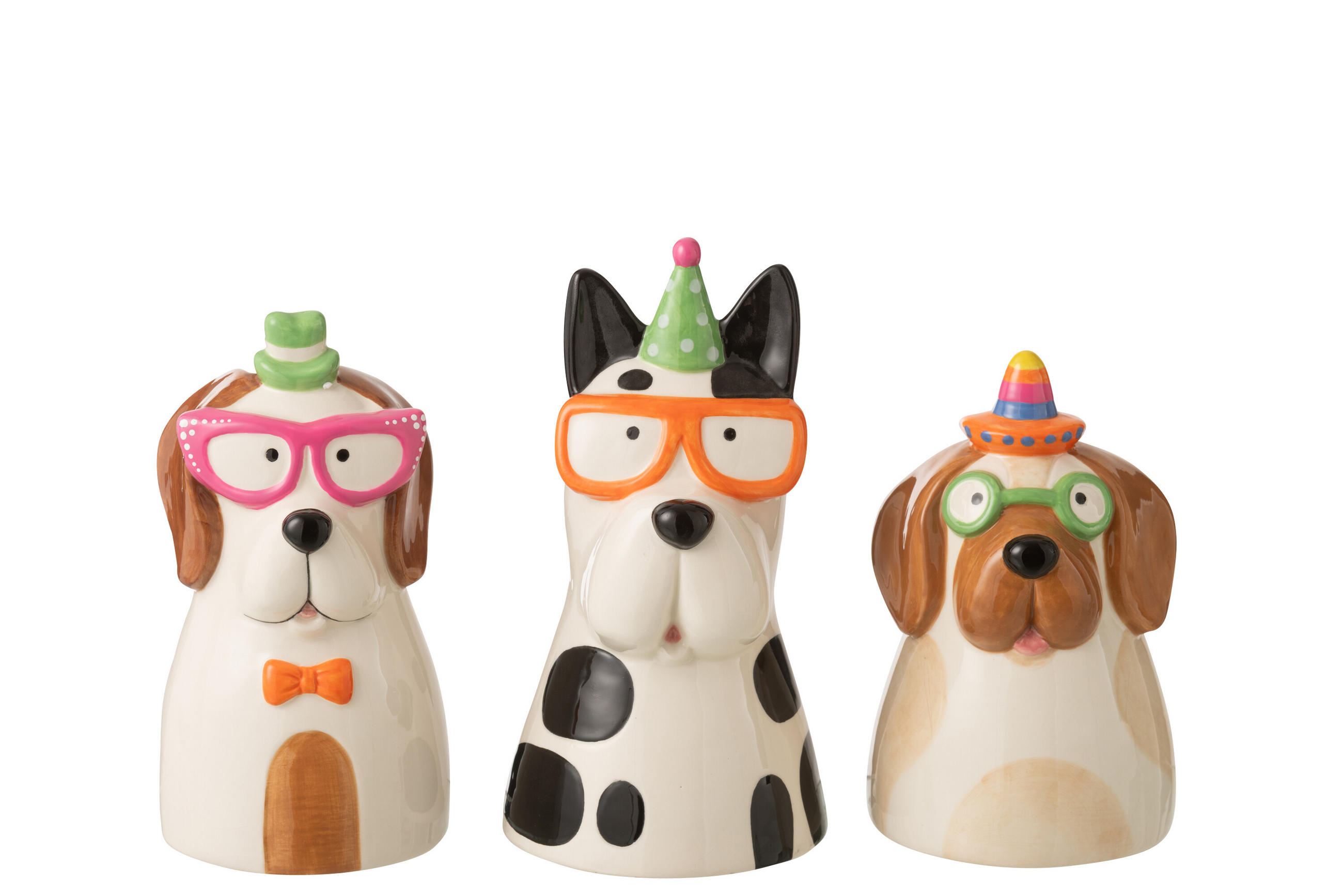 VASE HUND MIT BRILLE (3ER SET) - Multicolor, Keramik (12.5/22.5/12.5cm) - J-Line