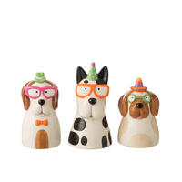 VASE HUND MIT BRILLE (3ER SET) - Multicolor, Keramik (12.5/22.5/12.5cm) - J-Line