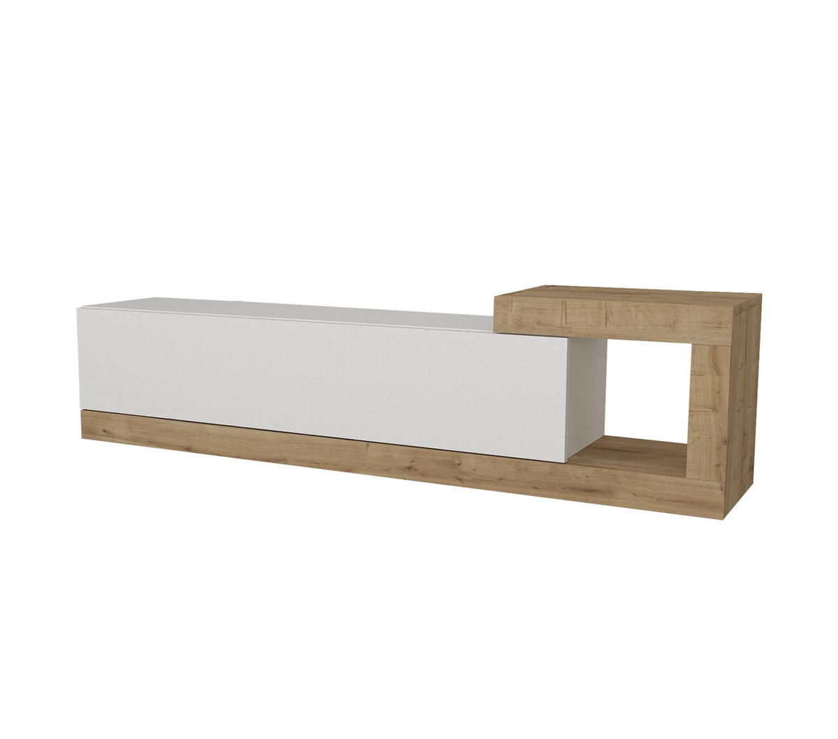 MOEBEL17 TV Lowboard 150 cm – Modernes Lowboard TV Schrank – TV Board Wohnzimmer – Fernsehtisch – TV Möbel Sideboard Modern – Modell Bliss - Weiß/Braun, Holzwerkstoff (150/37/30cm) - moebel17