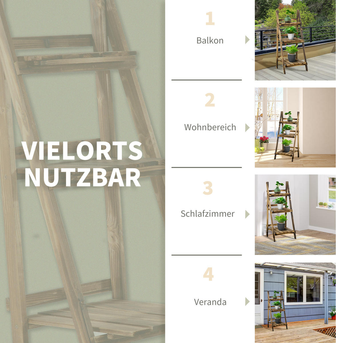 PFLANZENTREPPE Blumentreppe Blumenregal Pflanzregal, 6 Stufen, Tannenholz, Braun - Braun, Holz (37/93/40cm) - Outsunny