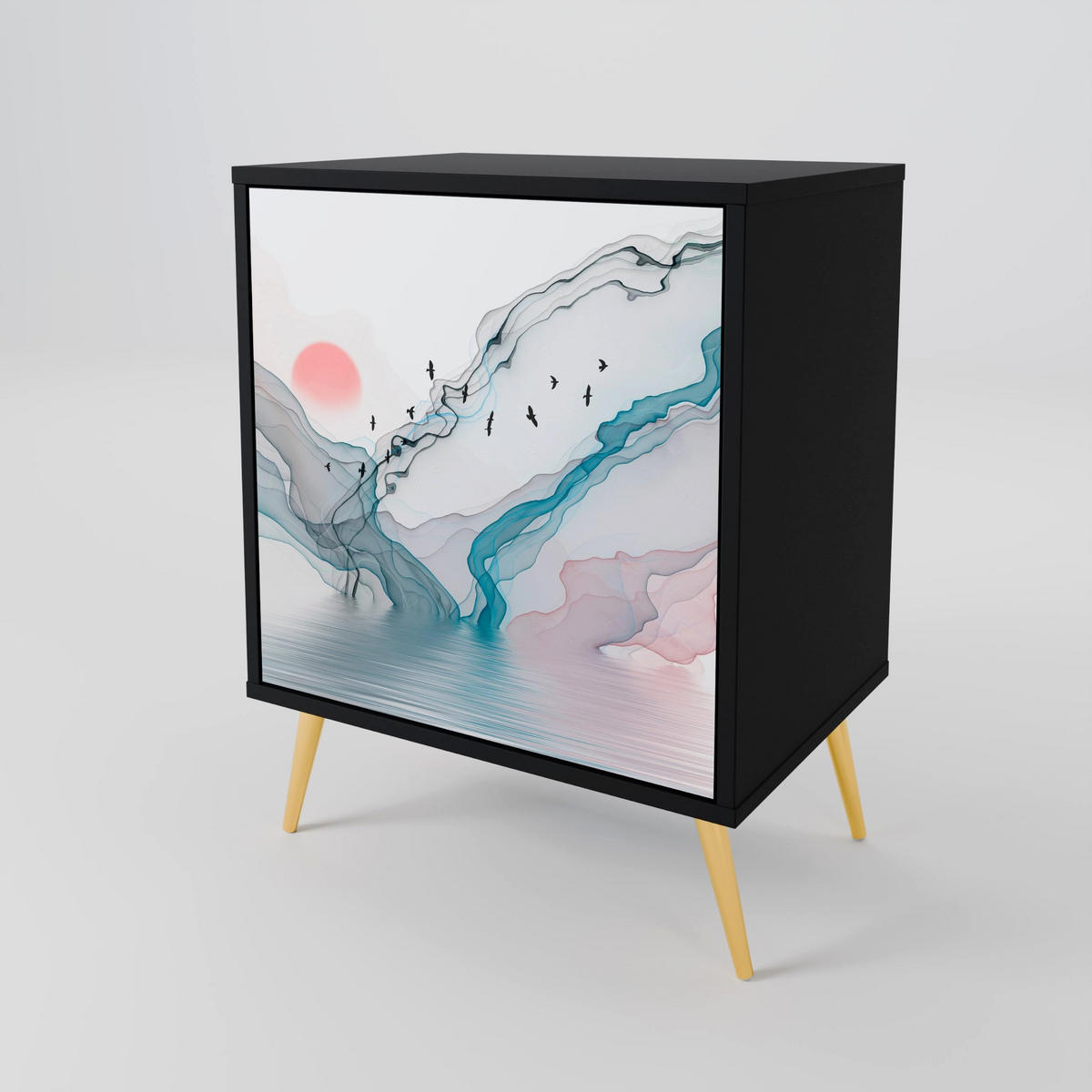 SIDEBOARD VELVET CROSSING, Schwarz, 57,5x42x72,5 cm, Schwarze Metallfüße - Multicolor/Schwarz, Holzwerkstoff/Metall (57.5/72.5/42cm) - SpaceRebels