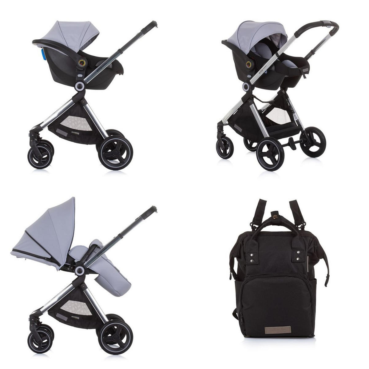 KINDERWAGEN Elite 3 in 1 grau i-Size Babyschale Sportsitz Babywanne Tasche - Grau, Metall (75/58/111cm) - Chipolino