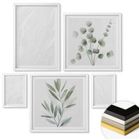 WANDBILDER 5er-Set - 50x50 cm & 20x30 cm & 40x60 cm Weißer Rahmen - Marmorstruktur, pastellfarbene Zweige - Weiß, Kunststoff (40/60cm) - ArtPrintCave