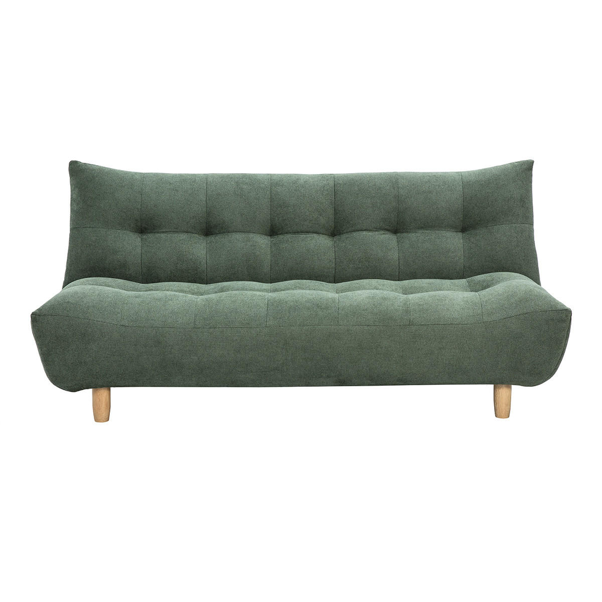 3-SITZER-SOFA mit Schlaffunktion in Khakigrünem Chenille-Stoff und hellem Holz YUMI - Grün, Textil (102/89/189cm) - Miliboo