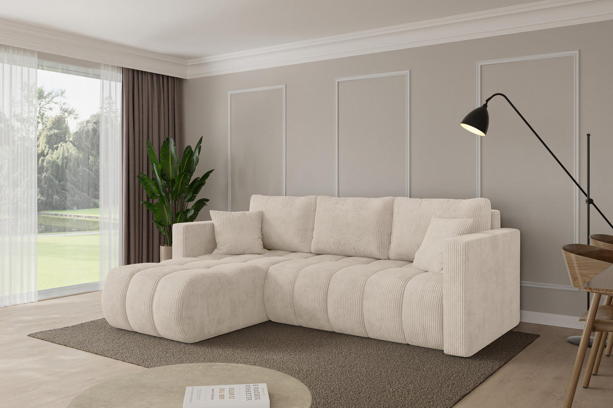 ROHOVÁ SEDAČKA s funkcí spaní, otoman vlevo GARD-L 226x146x85 béžová manšestr - černá/béžová, kompozitní dřevo/textil (226/146cm) - ALTDECOR