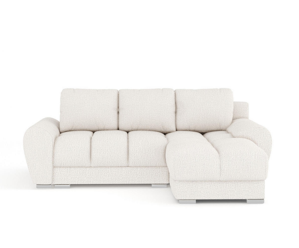 ECKSOFA MIT SCHLAFFUNKTION Peebles Creme Chenille-Stoff - Chromfarben/Creme, Holz/Holzwerkstoff (256/175cm) - Maison de Reve
