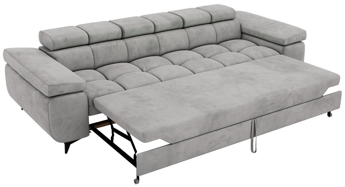 TŘÍMÍSTNÁ POHOVKA NIDELLO - Světle šedá Samet - černá/světle šedá, kov/textil (260/70/97cm) - MKS