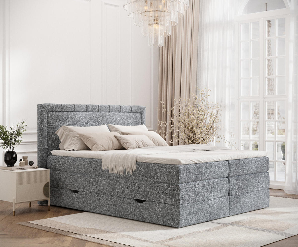 BOXSPRINGBETT Rosabel Grau 140/200 cm mit Matratze und Topper - Schwarz/Grau, Holz/Holzwerkstoff (140/200cm) - Maison de Reve