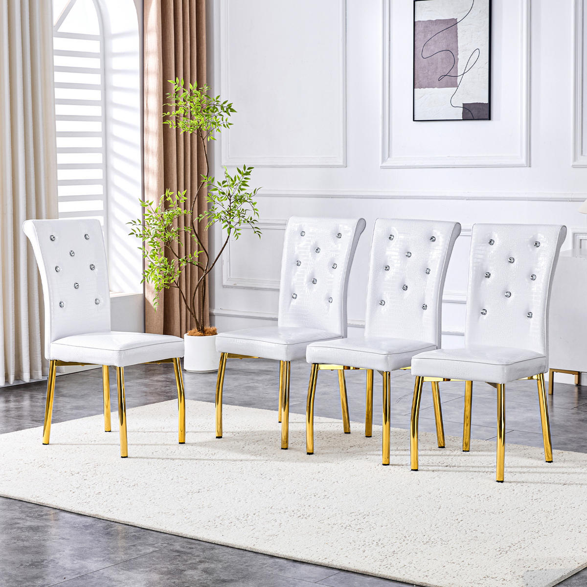 ESSZIMMERSTUHL 2er-Set gepolstert PVC Weiß mit goldfarbenen Metallbeinen - Goldfarben, Metall (42/101/61.5cm) - Meubliv