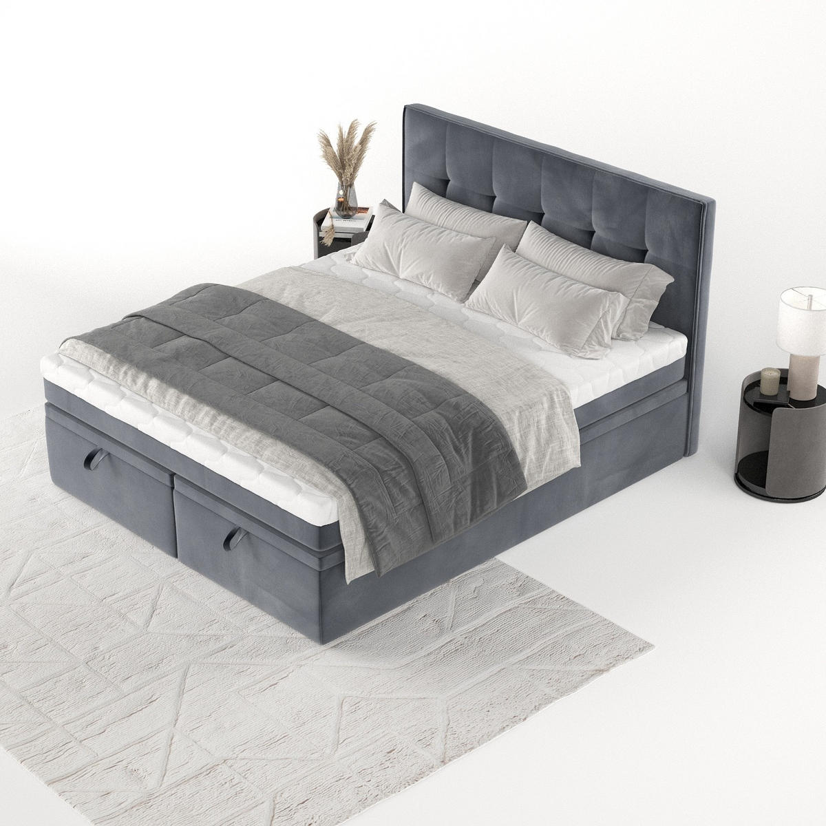 BOXBETT Arivo 200/200 cm Dunkelgrau im Kronos Stoff - Dunkelgrau/Schwarz, Holz/Holzwerkstoff (200/200cm) - AltaBeds