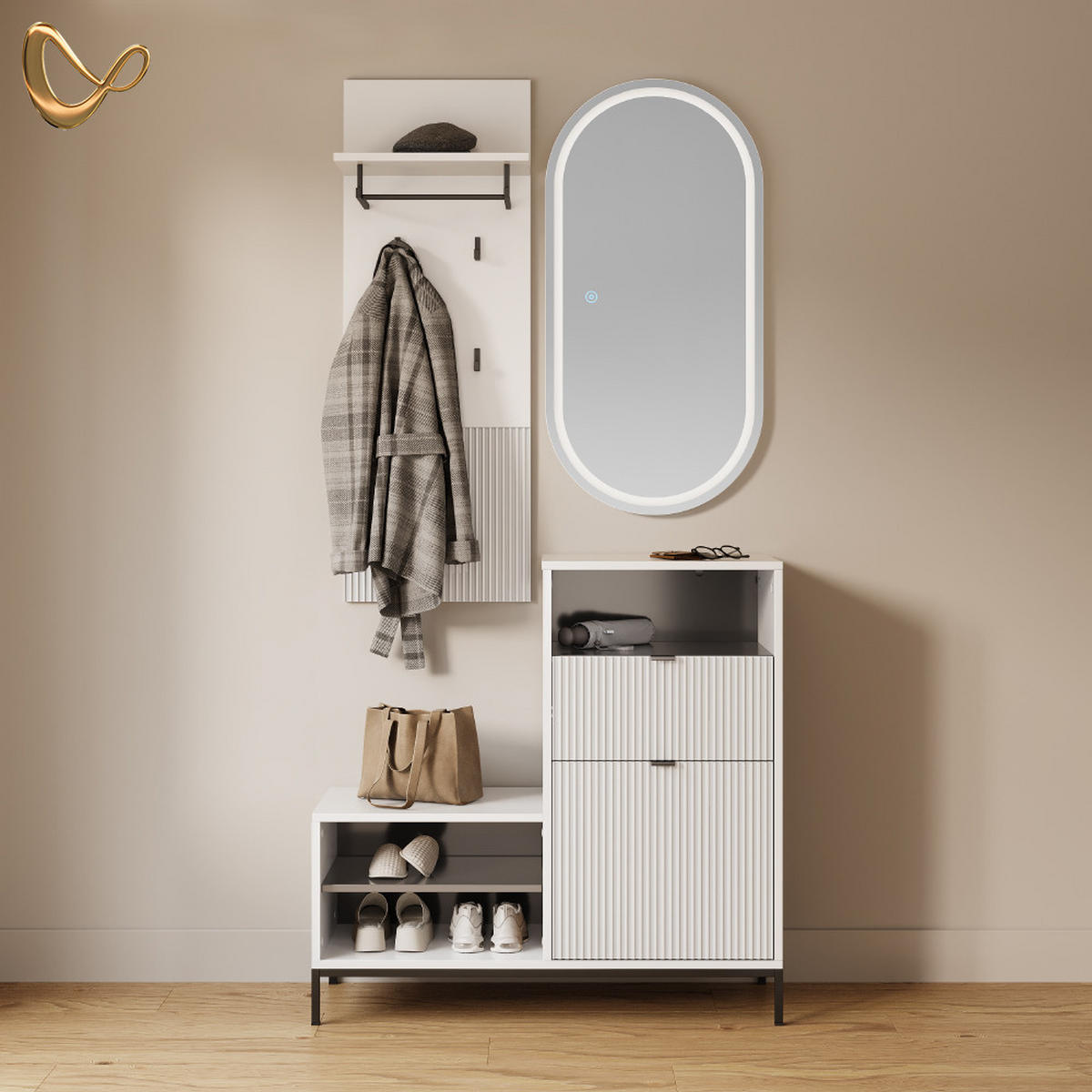 SCHUHSCHRANK Aterno Weiß 100 x 98.5 cm mit Tür und Schublade - Weiß, Holzwerkstoff (100/98.5/40cm) - Livinity®
