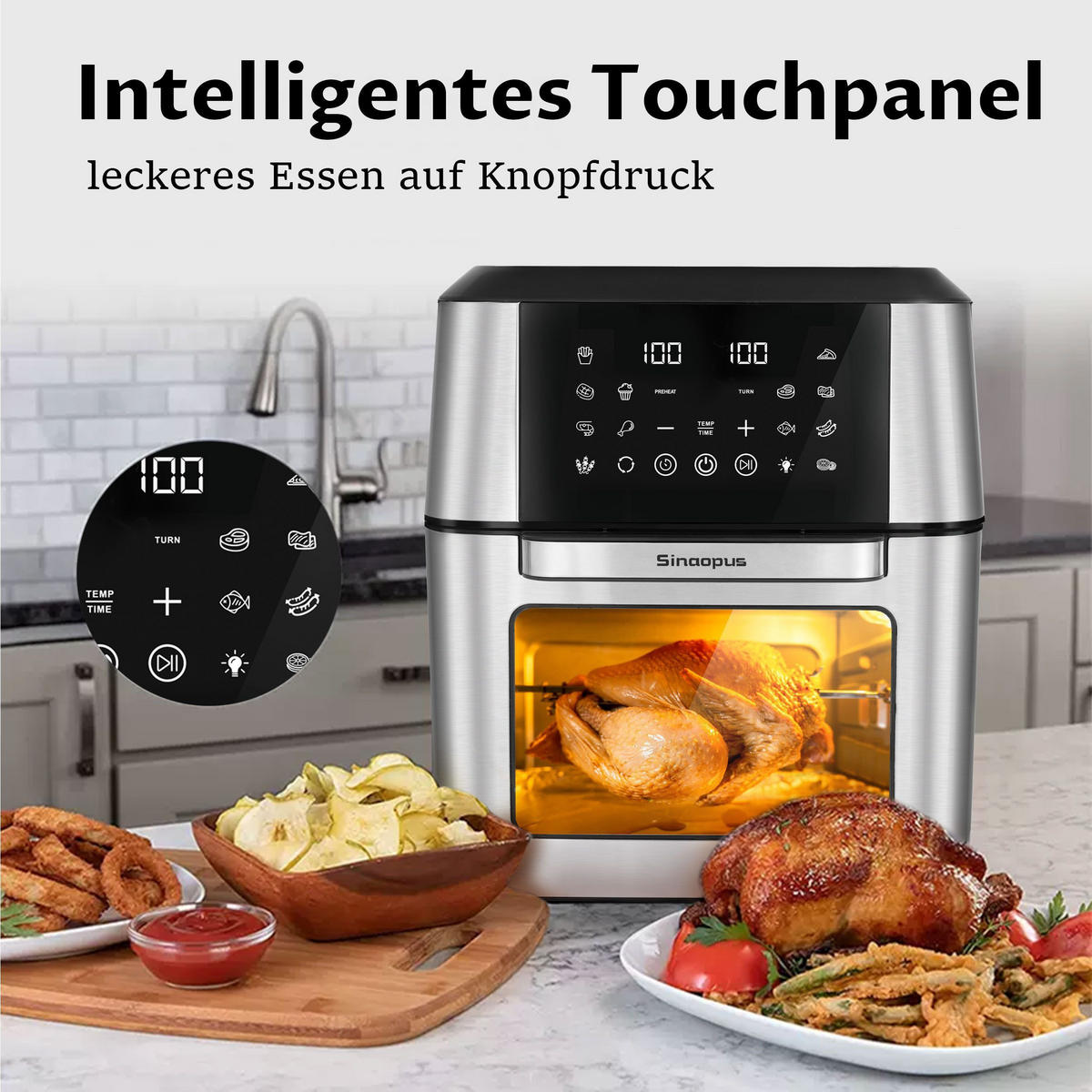 HEISSLUFTFRITTEUSE 12-in-1, 12L mit Dual-Tray 360°Heißluftzirkulation - Schwarz, Metall (33/38/35cm)