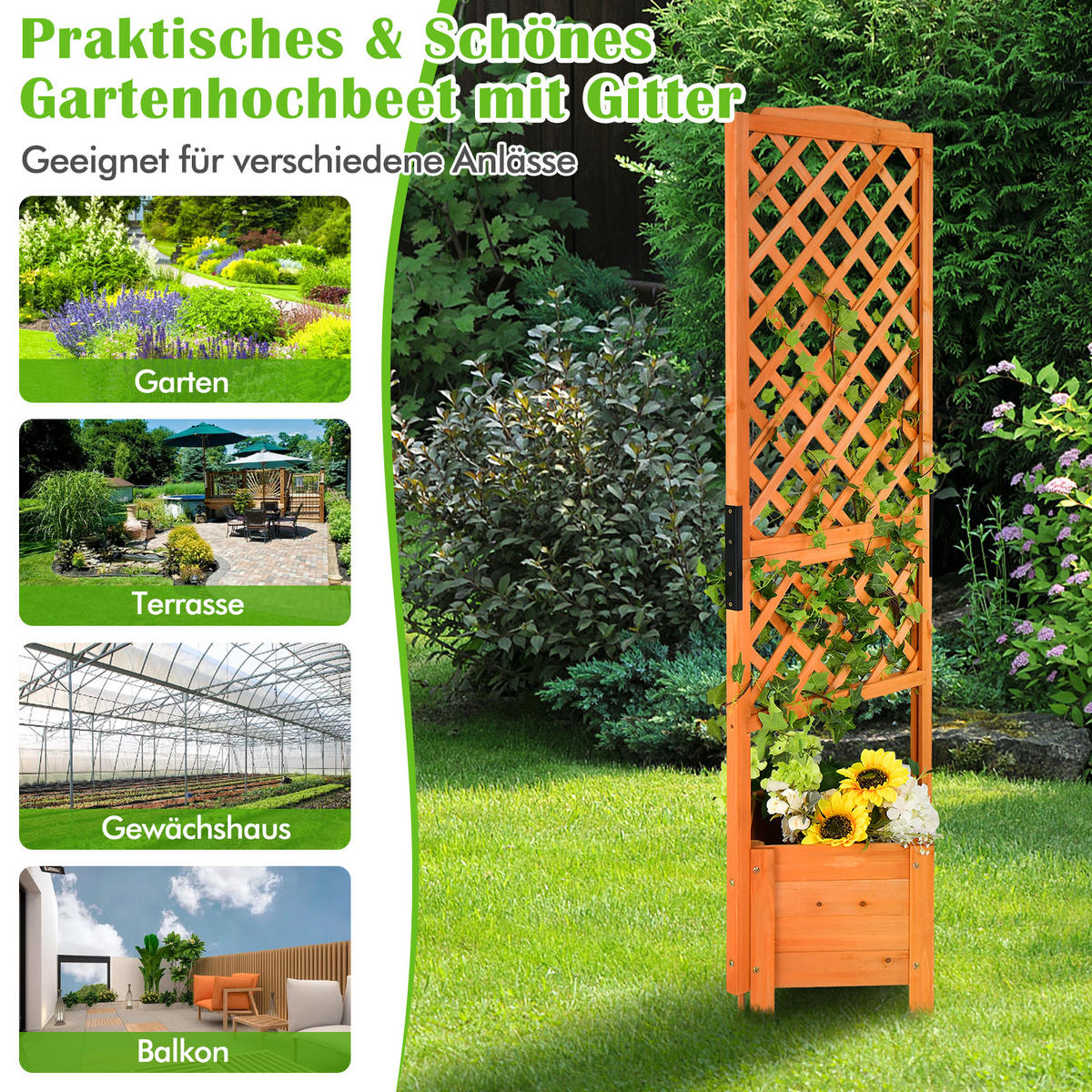 BLUMENKASTEN mit Rankgitter Orange - Orange, Holz (52/180/55cm) - COSTWAY