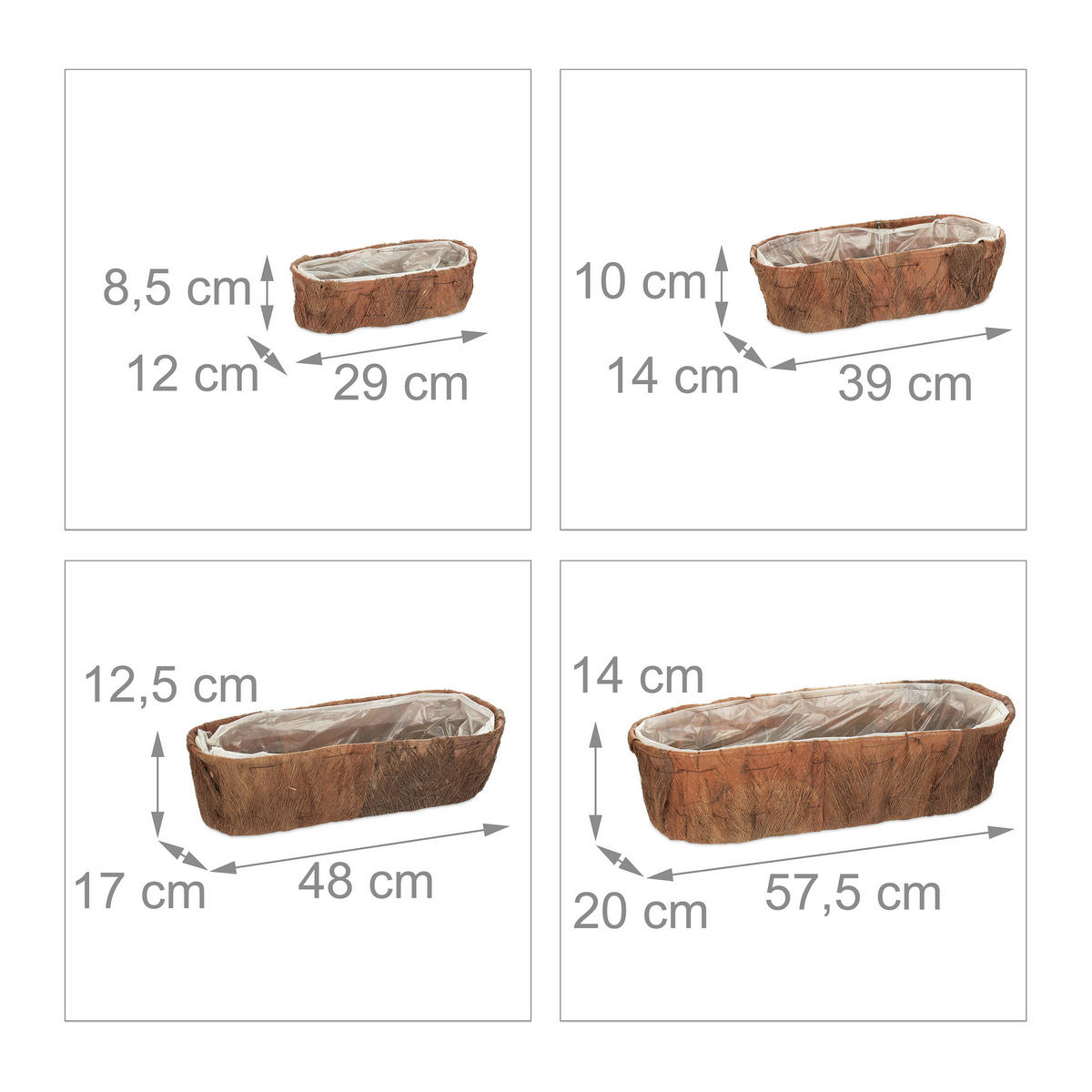 4XBLUMENKASTEN - Braun, Holz/Kunststoff (57.5/14/20cm) - Relaxdays