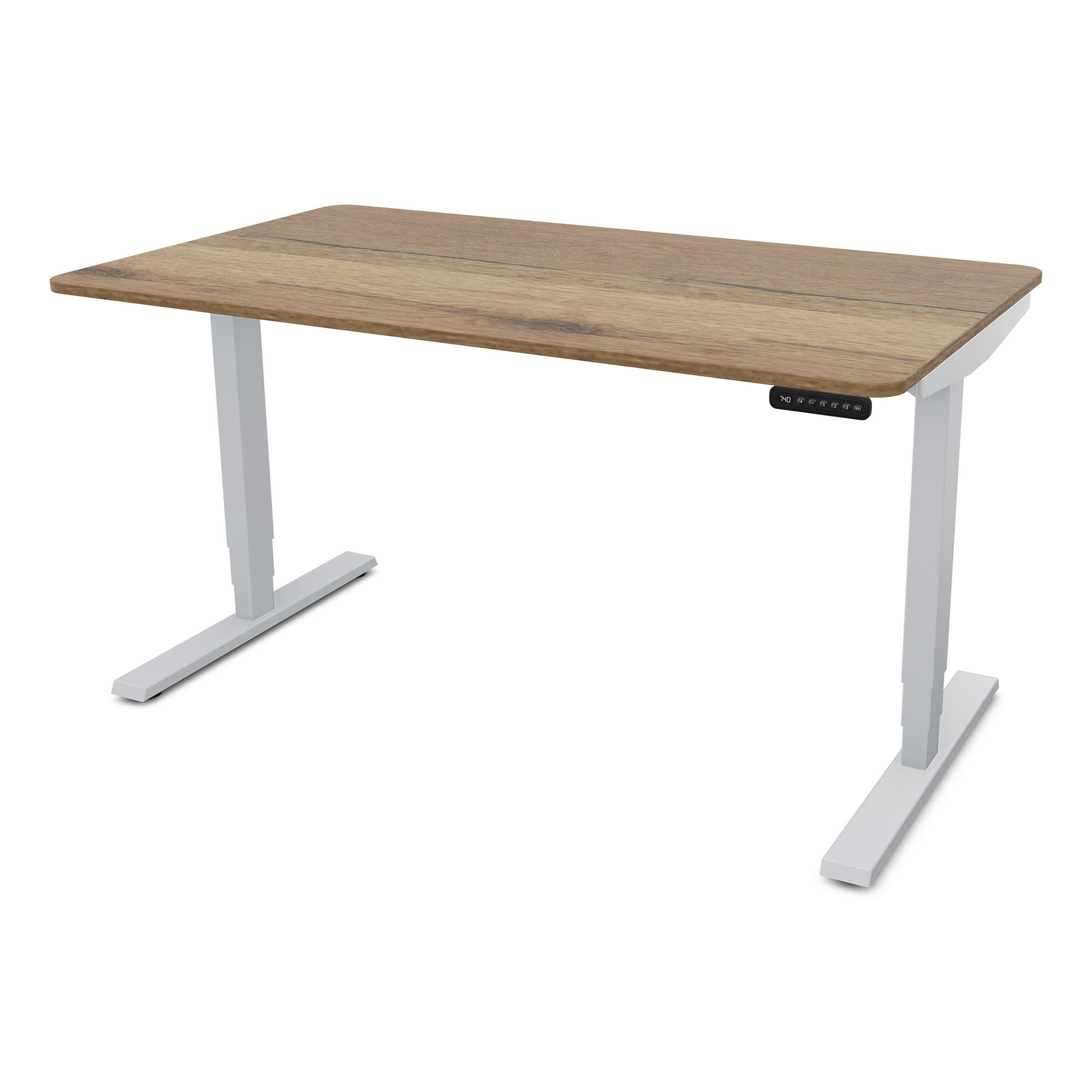 SCHREIBTISCH Elektrisch höhenverstellbarer Schreibtisch Y-Line Curved Eiche Tabak Weißaluminium 140/80/62-127cm - Weiß Hochglanz/Silberfarben, Holzwerkstoff/Metall (80/140/127cm) - ASSMANN