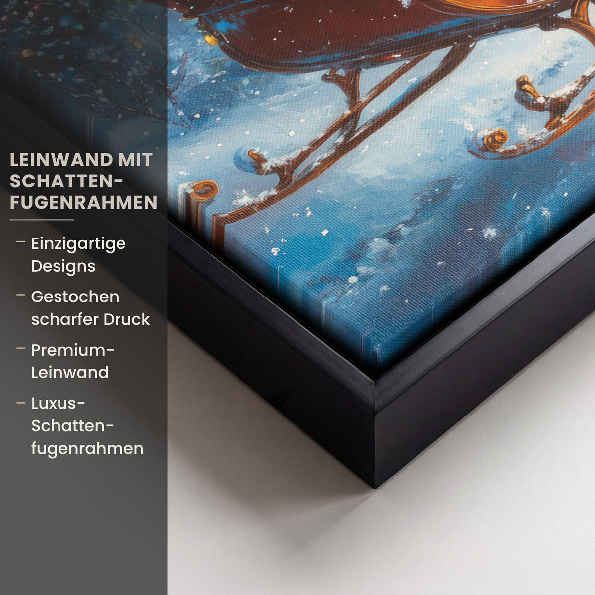 LEINWAND Bilder mit Rahmen - Weihnachtsmann - Rentier - Weihnachten - Schnee - 30x20 - Cognac, Textil (30/20cm) - MuchoWow