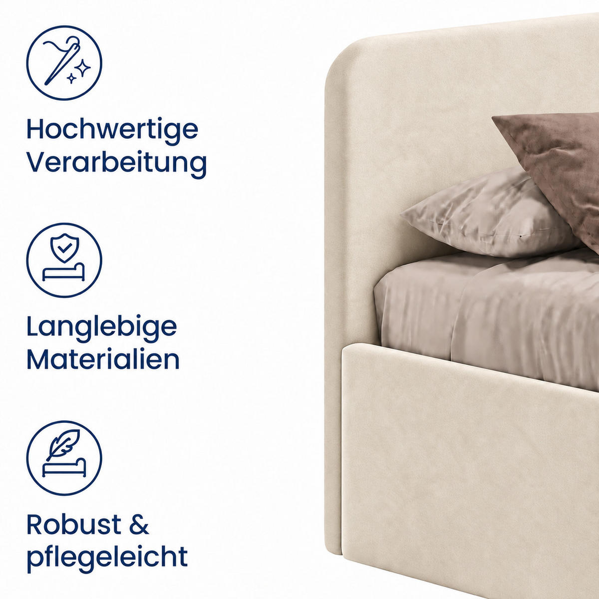 POLSTERBETT 200x200 cm Microvelours in Vanille - Creme, Textil (200/200cm) - Home Collective