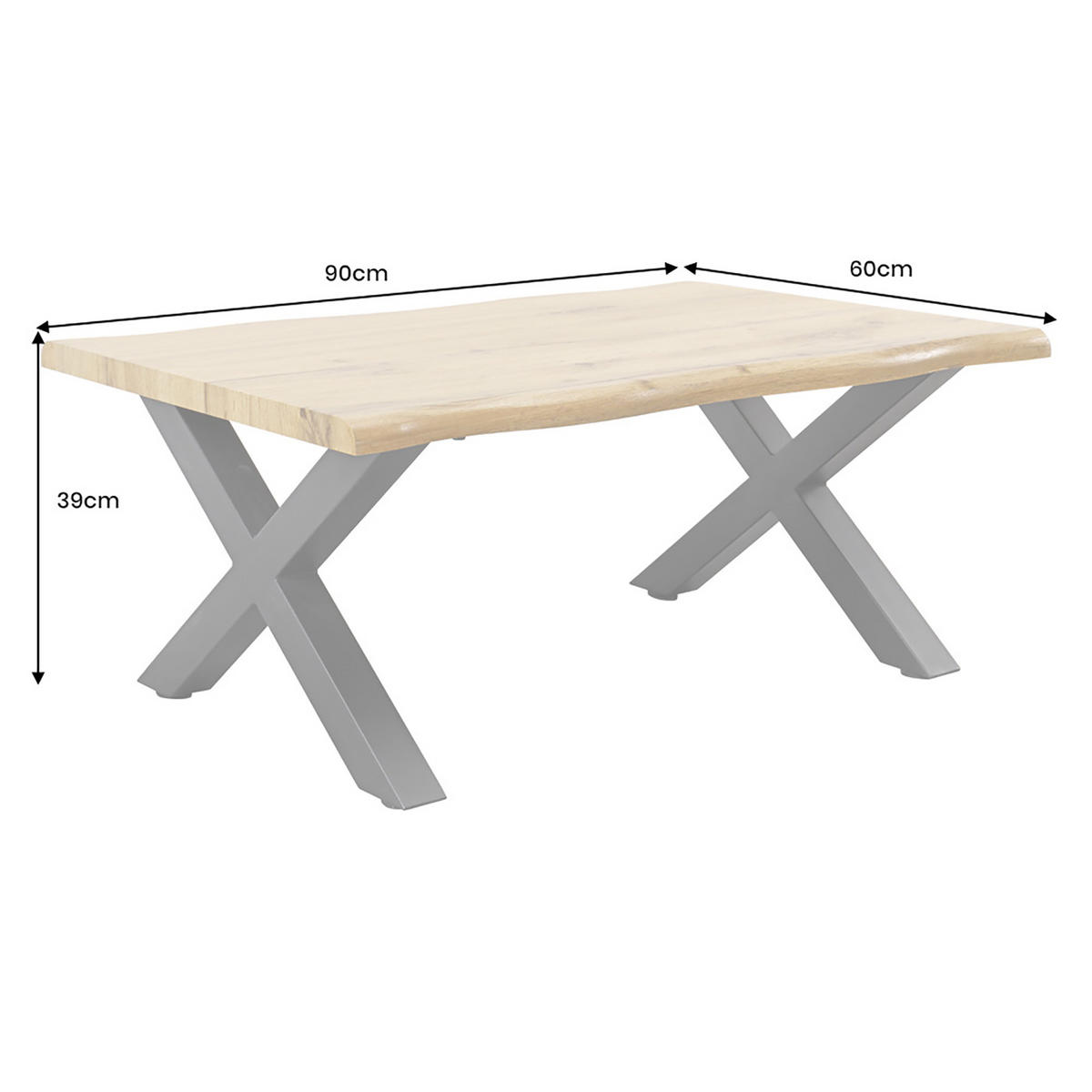 COUCHTISCH WILD Wildeiche rechteckig Braun|Schwarz 90cm - Schwarz/Braun, Holz/Metall (60/90/39cm) - riess-ambiente