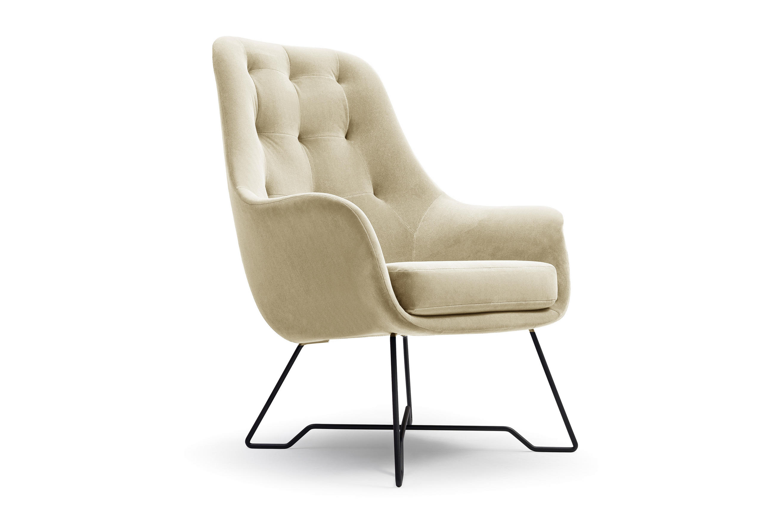 SESSEL SEDUTA, Modern Polstersessel Loungesessel, Velours-Stoff Creme - Creme, Holz/Metall (72.5/101.5/83cm) - MASSENO