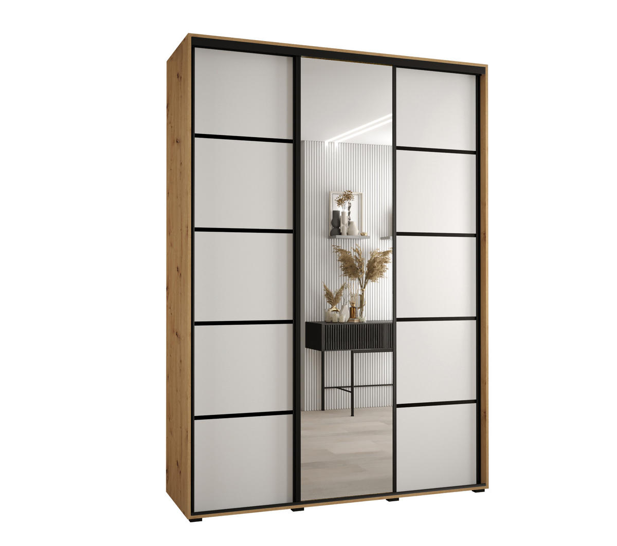 SCHWEBETÜRENSCHRANK 235,2/180/45 3-türig - Schwarz/Weiß, Holz/Metall (180/235/45cm) - Abiks Möbel