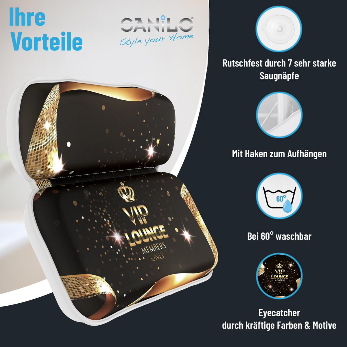 BADEWANNENKISSEN VIP-Lounge - Schwarz, Kunststoff (39/5.5cm) - Sanilo